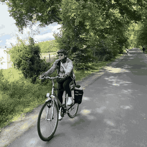 Auf dem Trekkingrad einen schattigen Weg entlang